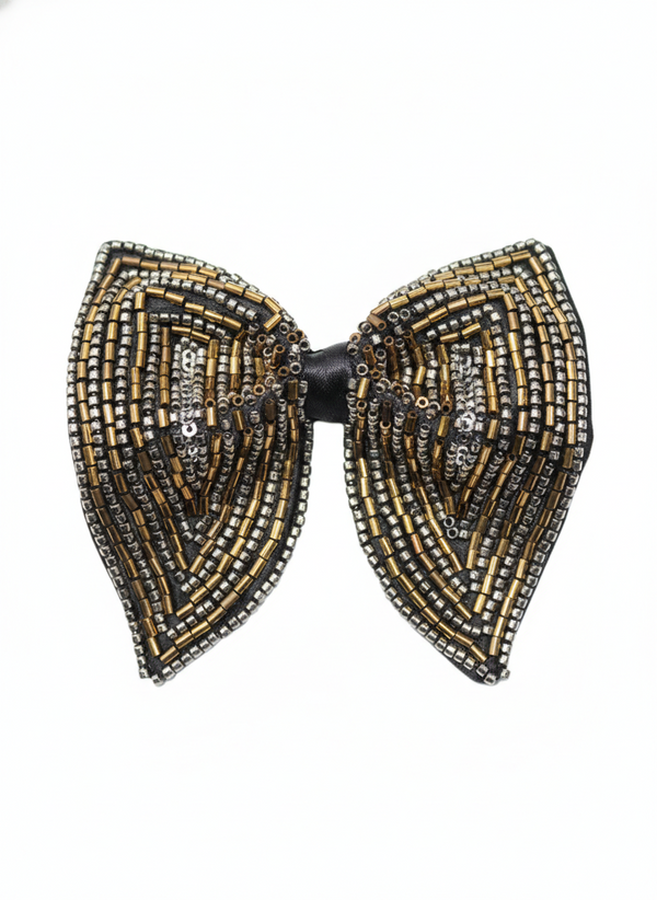 Antique Bronze & Silver Hand-Beaded Luxury Bow Tie