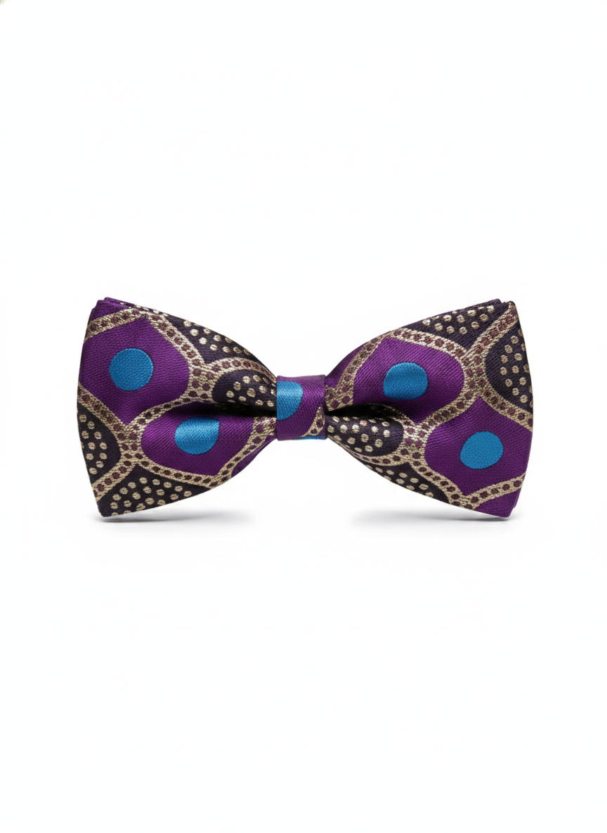 Royal Radiance: The Purple & Gold Geometric Bow Tie