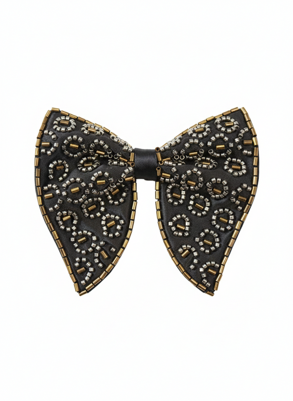 Men’s Black & Gold Beaded Embroidered Bow Tie