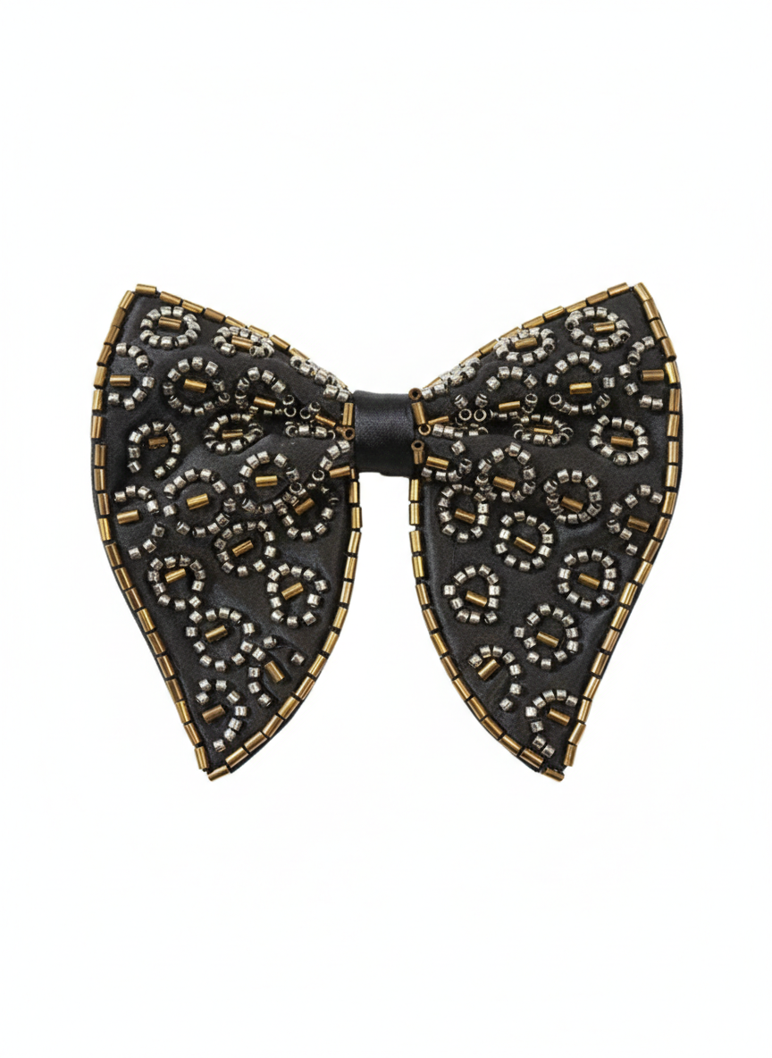 Men’s Black & Gold Beaded Embroidered Bow Tie
