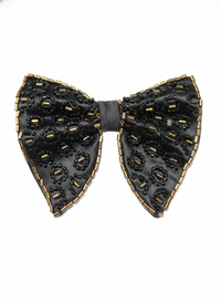 Noir Leopard Hand-Beaded Bow Tie with Gold Trim view 1