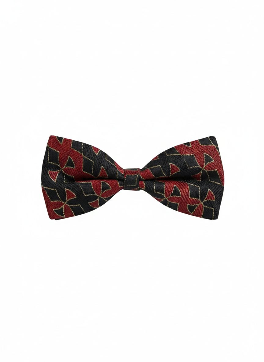 The Midnight Crimson: Elegant Red & Black Patterned Bow Tie
