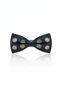 Elegant Blue Silk bow Tie with Golden Circle Pattern – Classic Formal Wear Accessory view 1