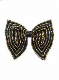 Hand-Embroidered Gold Bead Butterfly Bow Tie view 1