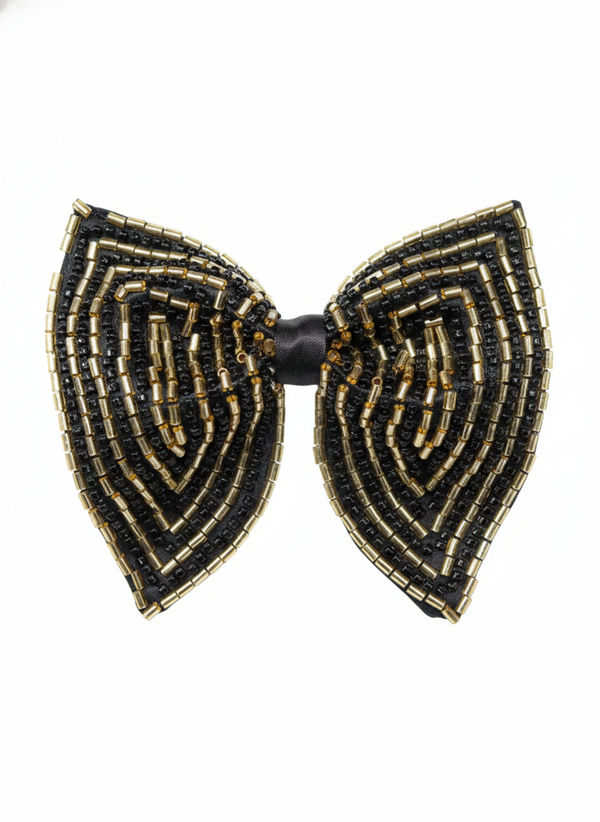 Hand-Embroidered Gold Bead Butterfly Bow Tie