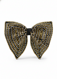 Gold & Silver Geometric Hand-Embroidered Bow Tie view 1