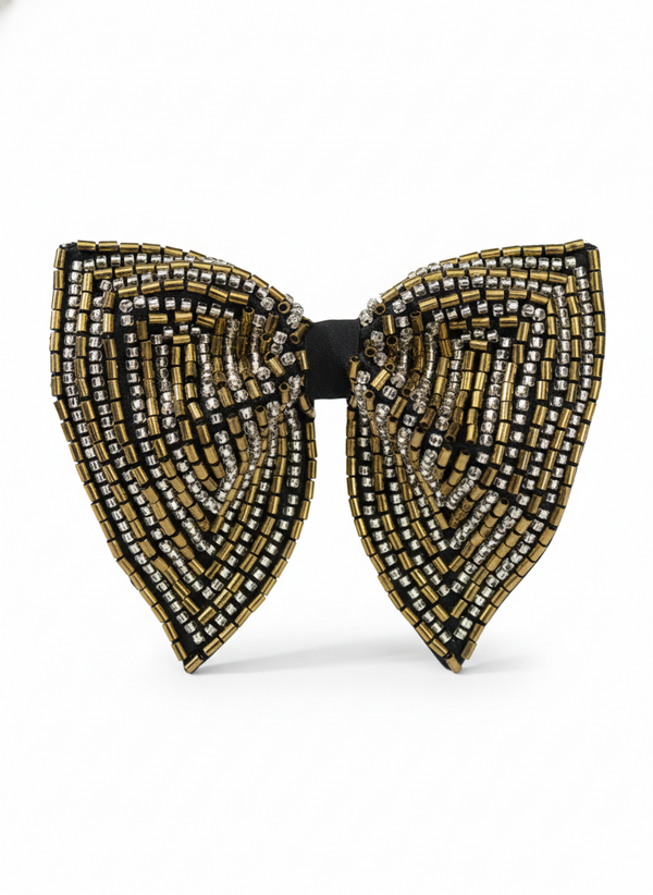 Gold & Silver Geometric Hand-Embroidered Bow Tie