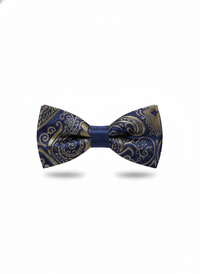Elegant Navy & Gold Paisley Silk Bow Tie – Classic Formal Accessory view 1