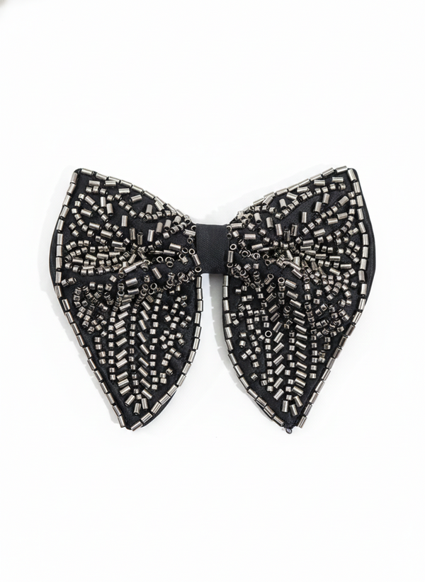 Men's Black Hand-Embroidered Metallic Beaded Bow Tie