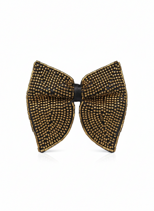 Gold Beaded Butterfly Statement Bow Tie