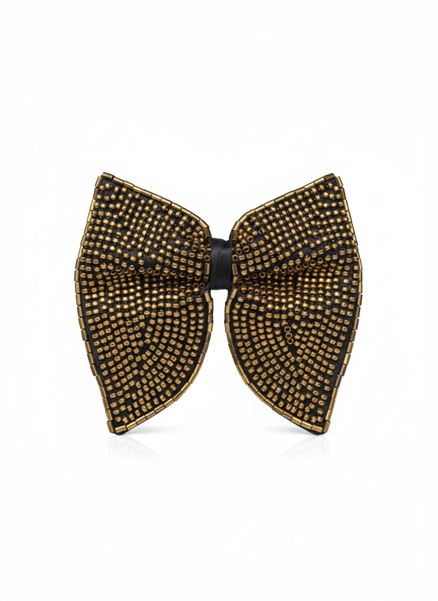 Gold Beaded Butterfly Statement Bow Tie