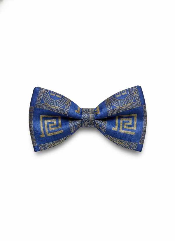 Royal Blue & Gold Patterned Bow Tie – Elegant Formal Accessory