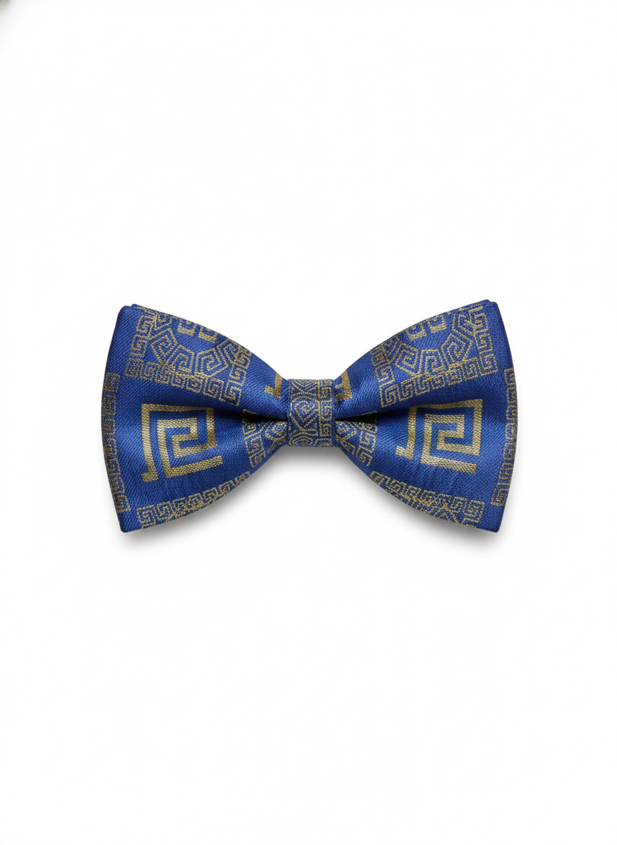 Royal Blue & Gold Patterned Bow Tie – Elegant Formal Accessory