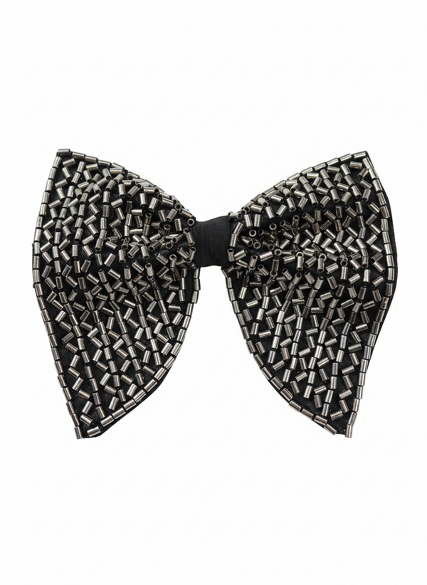 Black Metallic Embroidered Hand-Beaded Bow Tie