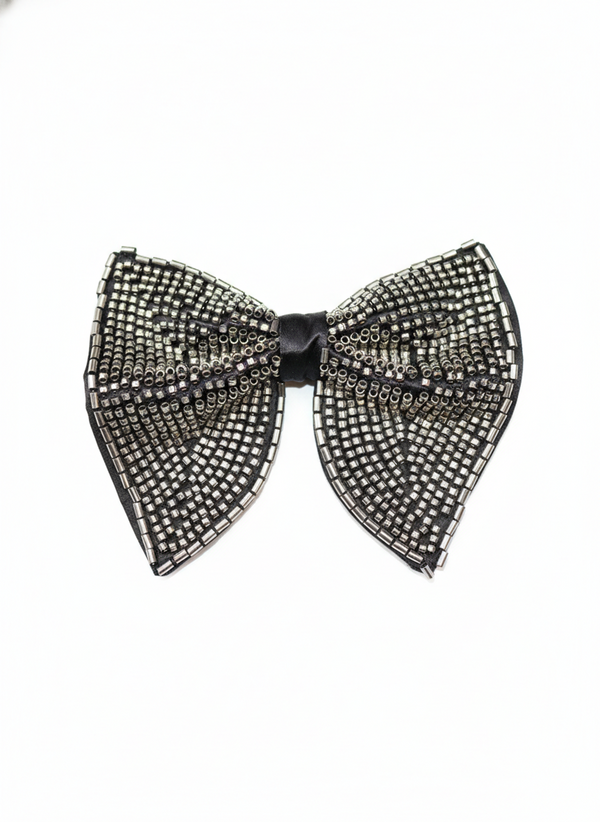 Men’s Black & Silver Beaded Embroidered Bow Tie