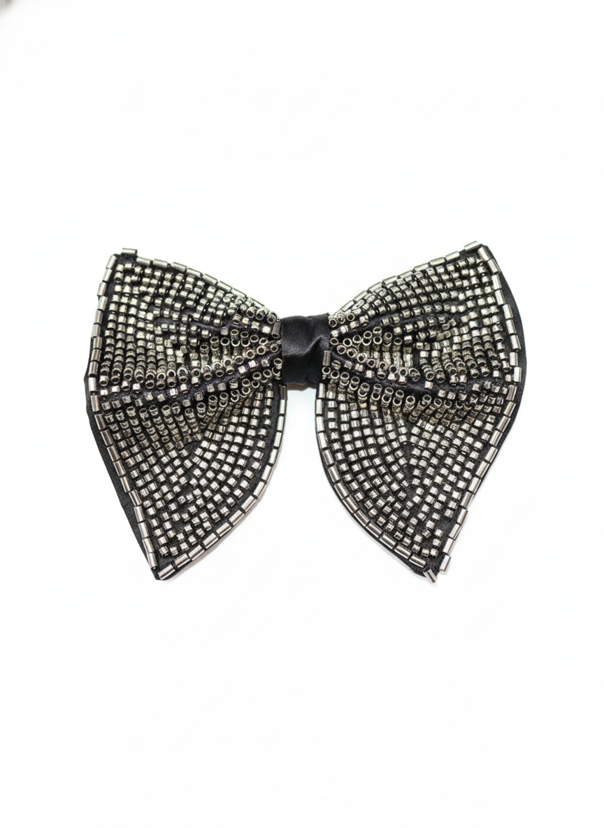 Men’s Black & Silver Beaded Embroidered Bow Tie