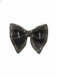 Hand-Embroidered Midnight Black Butterfly Bow Tie view 1