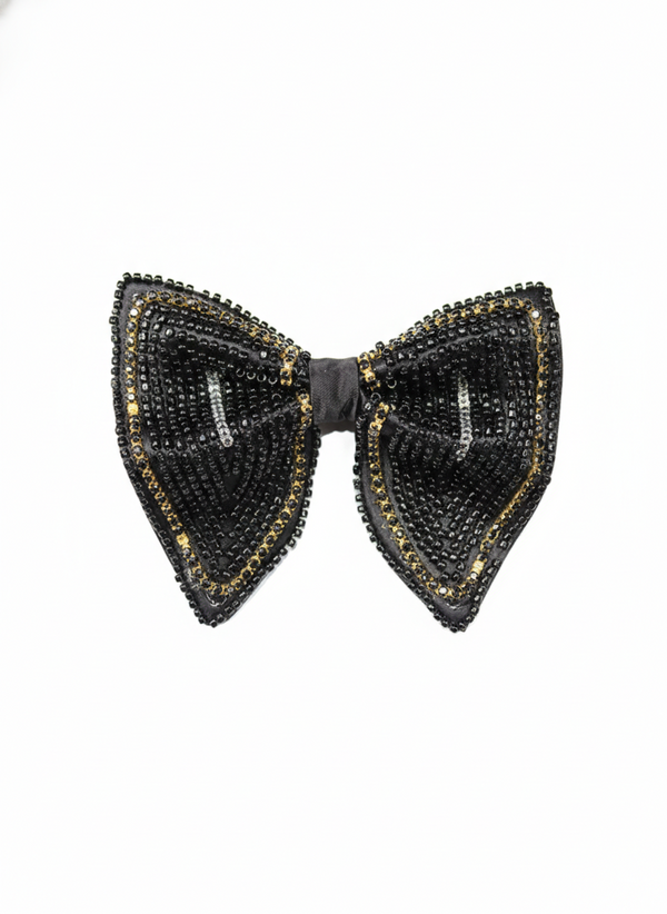 Hand-Embroidered Midnight Black Butterfly Bow Tie
