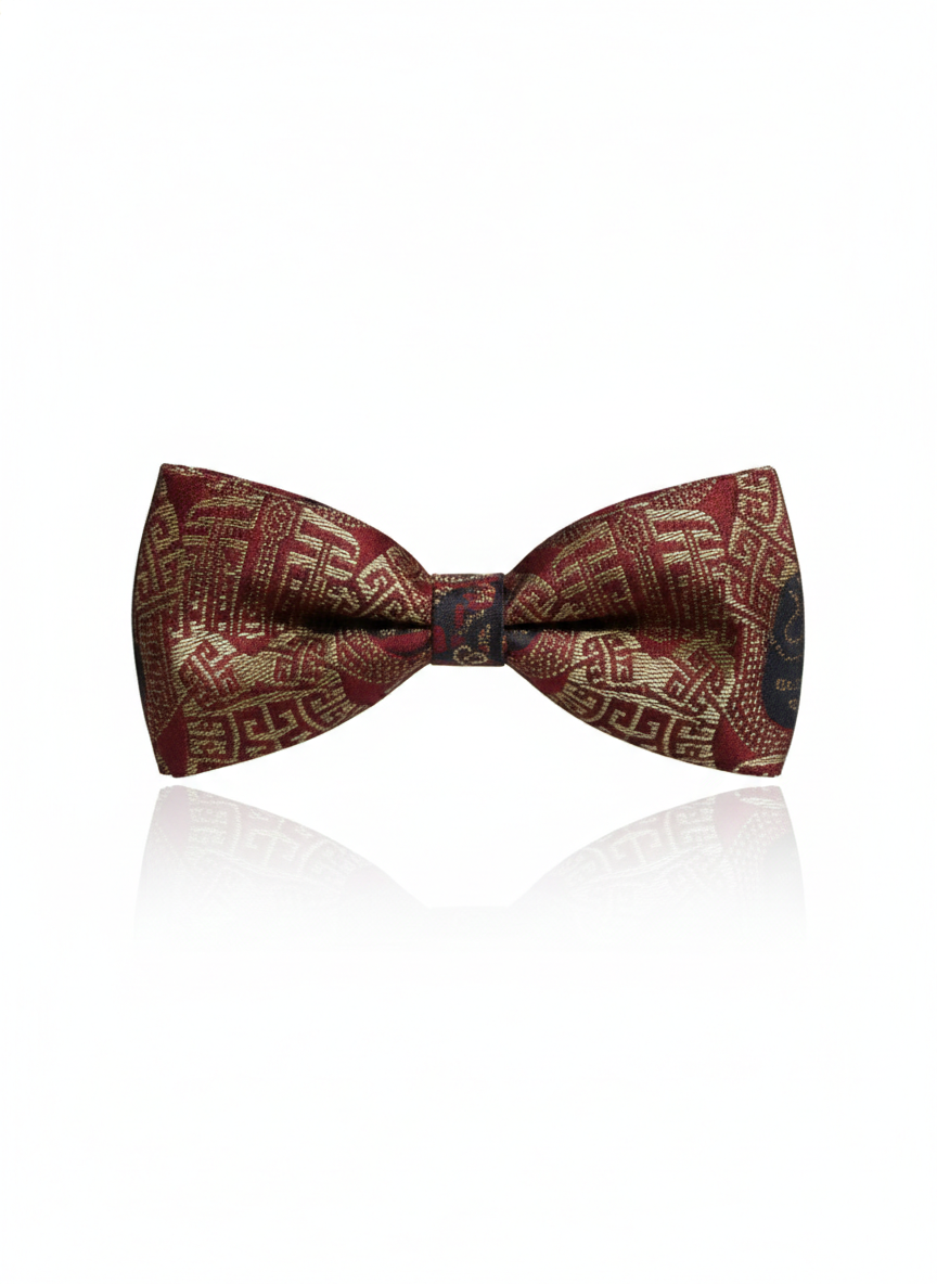 The Crimson Gilded Beau: Dark Red & Rose Gold Bow Tie