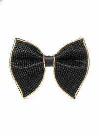 Midnight Onyx Beaded Bow Tie with Gold Trim view 1
