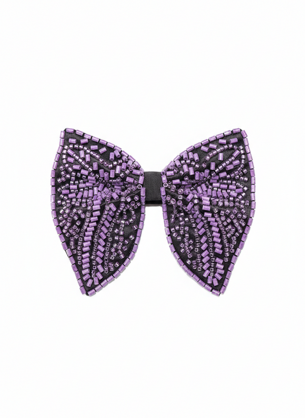 Lavender Purple Beaded Butterfly Bow Tie