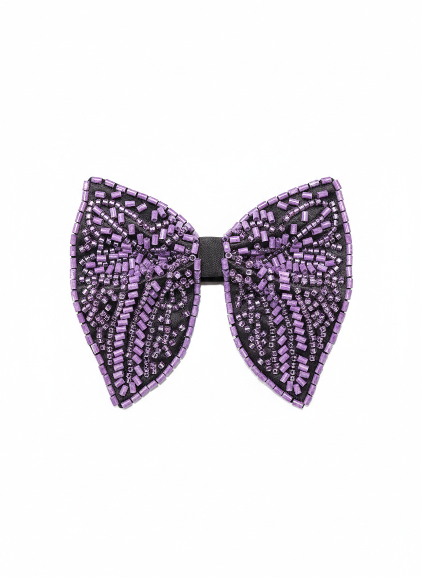 Lavender Purple Beaded Butterfly Bow Tie