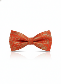 Vibrant Orange Silk Bow Tie with Golden Work – Formal Men’s Accessory view 1