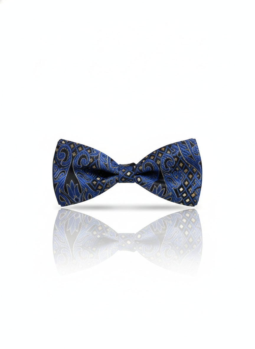The Obsidian Azure: Midnight Blue Embroidered Bow Tie