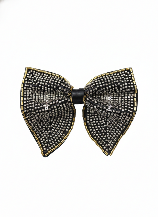 Hand-Beaded Metallic Butterfly Bow Tie