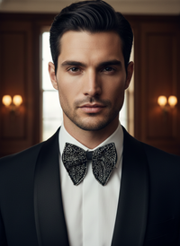 Men's Black Hand-Embroidered Metallic Beaded Bow Tie view 3