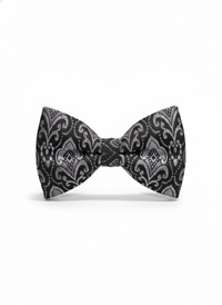 Black & Silver Patterned Bow Tie – Elegant Formal Accessory view 1