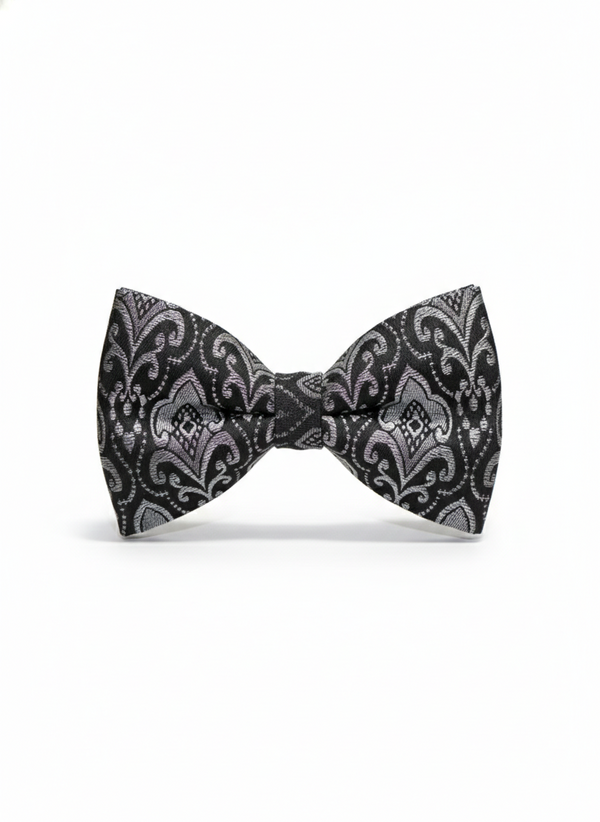 Black & Silver Patterned Bow Tie – Elegant Formal Accessory