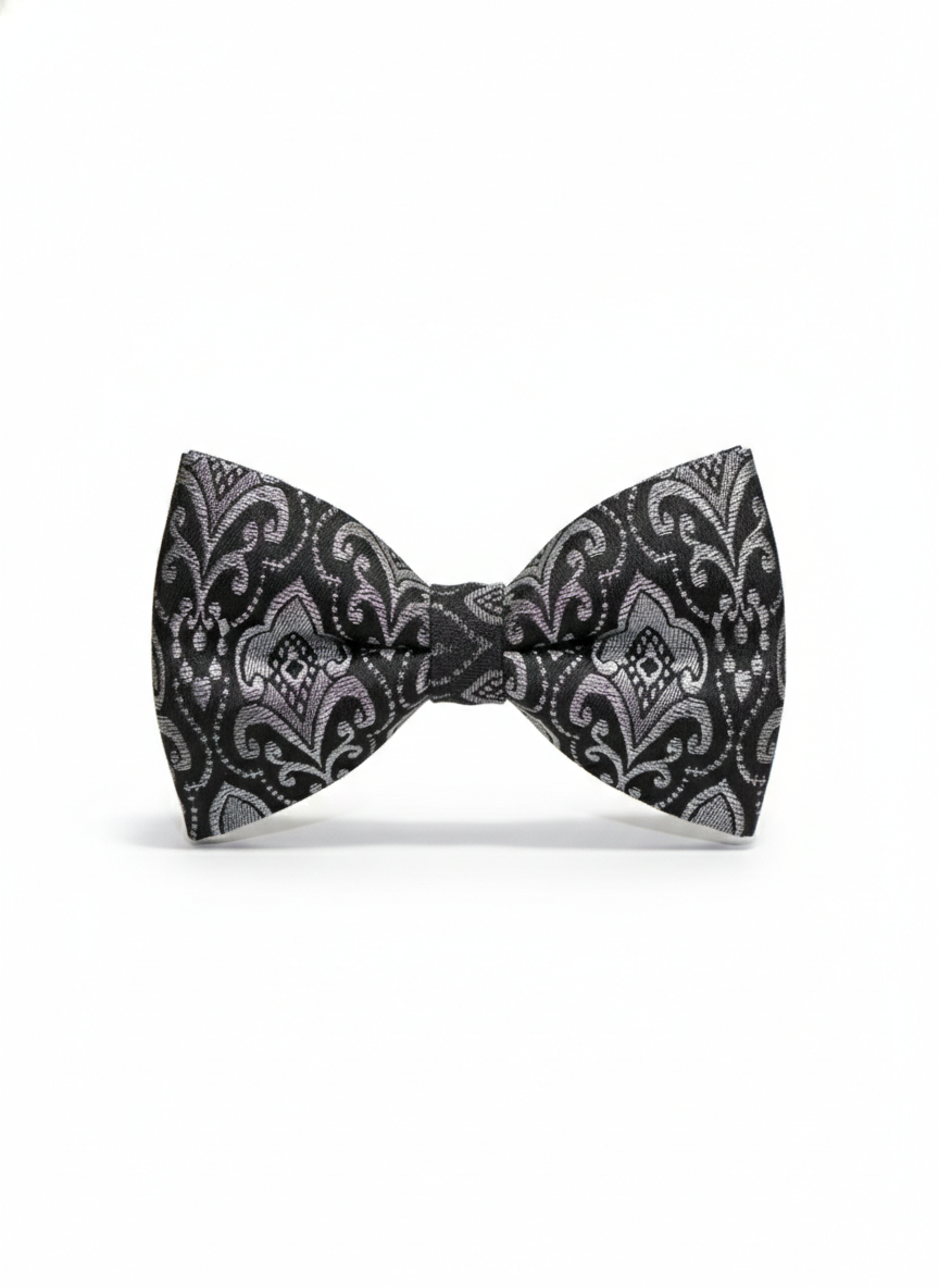 Black & Silver Patterned Bow Tie – Elegant Formal Accessory