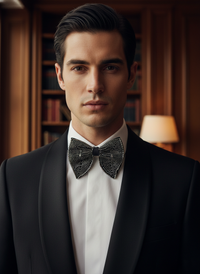 Men's Black Hand-Embroidered Metallic Beaded Bow Tie view 3