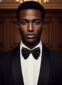Noir Leopard Hand-Beaded Bow Tie with Gold Trim view 3