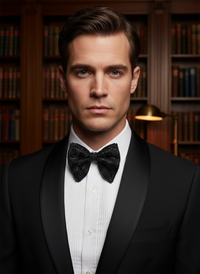 Black Embroidered Beaded Luxury Bow Tie view 3