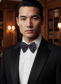 Purple Hand-Beaded Geometric Silk Bow Tie view 3