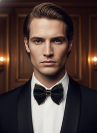 Midnight Onyx Beaded Bow Tie with Gold Trim view 3