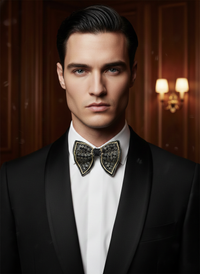Silver-Mist: Hand-Embroidered Butterfly Bow Tie view 3