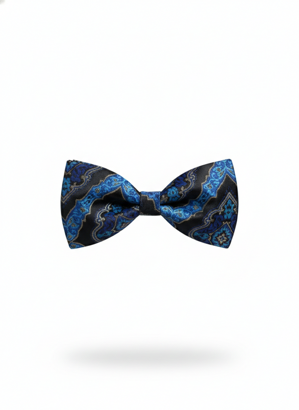 Celestial Sophistication: The Sky Blue & Noir Patterned Bow Tie