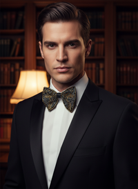 Black & Gold Designer Embroidered Bow Tie view 3