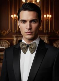 Gold & Silver Geometric Hand-Embroidered Bow Tie view 3
