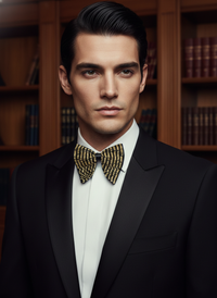 Noir & Gold Art Deco Hand-Beaded Bow Tie view 3