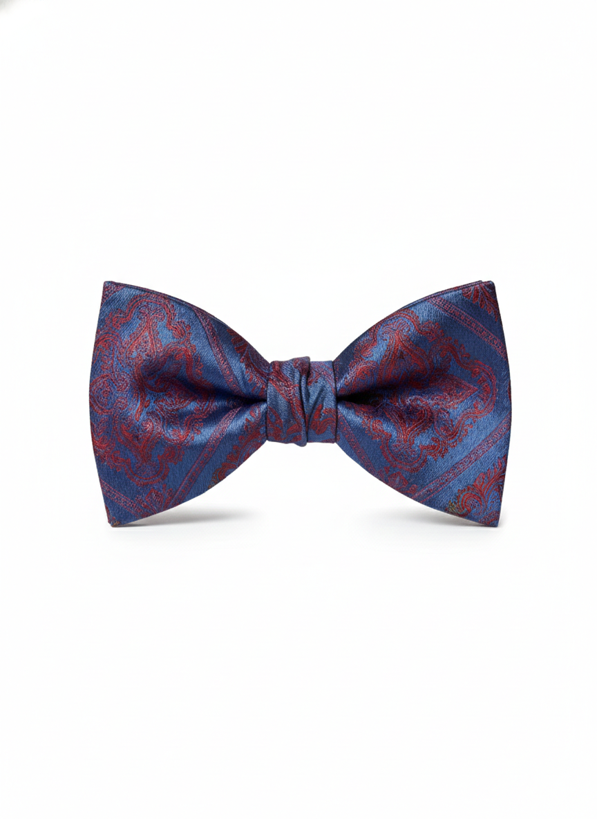 Blue & Red Paisley Bow Tie – Premium Formal Accessory