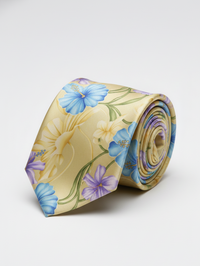 Luxury Golden Floral Printed Silk Tie for Men – Elegant Designer Necktie view 1