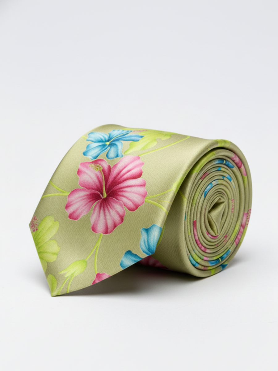 Premium Green Floral Printed Silk Tie for Men – Designer Statement Necktie