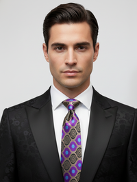 Premium Men’s Silk Tie – Purple Geometric Pattern | Formal & Party Wear view 3
