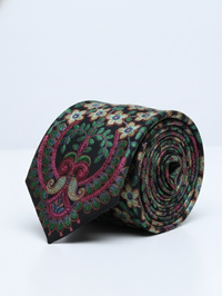 Luxury Handcrafted Silk Tie with Ornate Floral Motif – Black view 1
