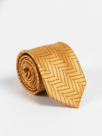 Premium Golden Silk Tie with Classic Geometric Pattern view 1