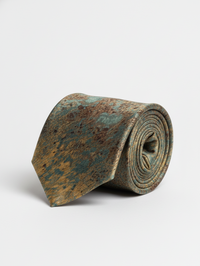 Blue Art Silk Tie with Golden & Red Patch Work view 1